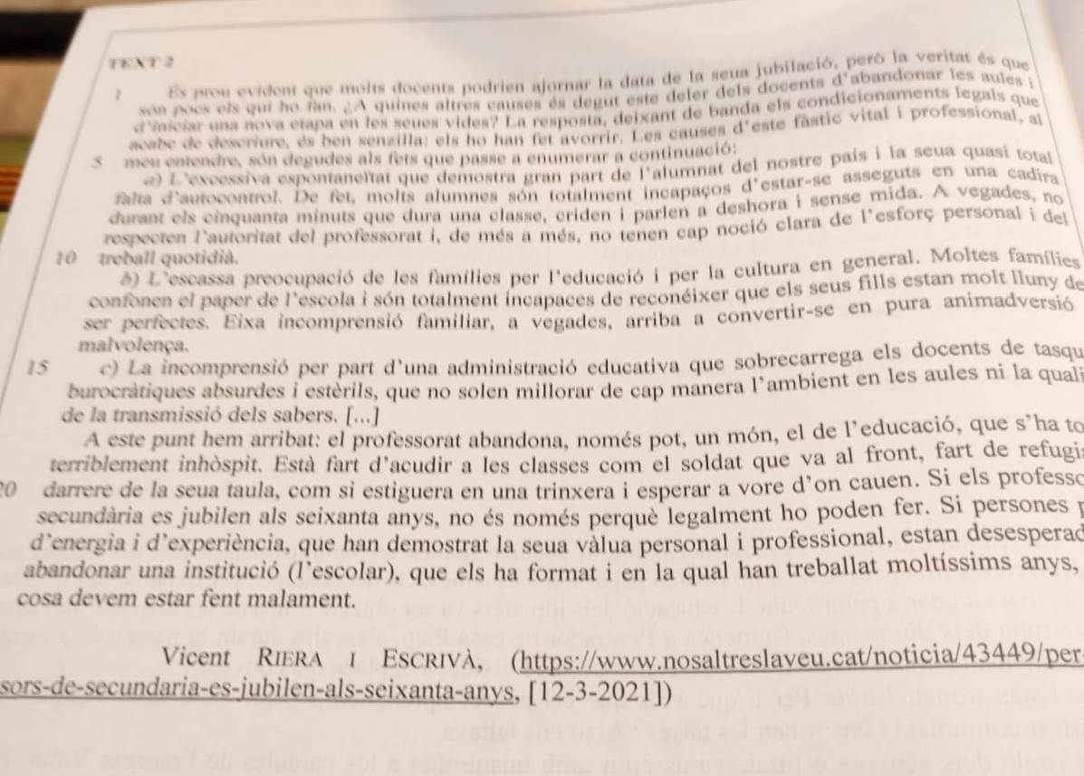 Un article de Nosaltres La Veu, protagonista de l'examen de valencià de la PAU