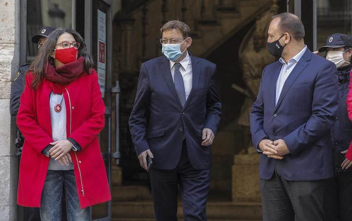 La vicepresidenta del Consell, Mónica Oltra; el president de la Generalitat, Ximo Puig, i el vicepresident Rubén Martínez Dalmau | Rober Solsona | EP