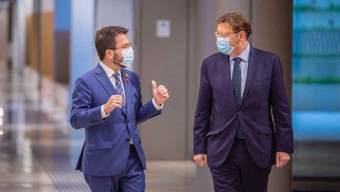 El president de la Generalitat de Catalunya, Pere Aragonès, i el president de la Generalitat Valenciana, Ximo Puig | GVA
