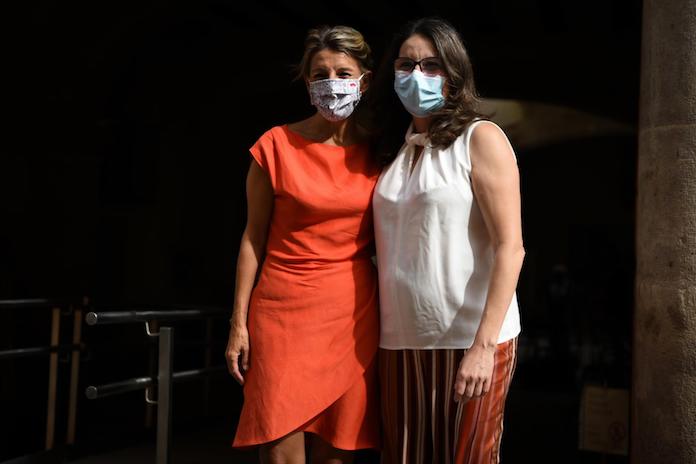 La vicepresidenta segona del govern espanyol, Yolanda Díaz, i la vicepresidenta valenciana, Mónica Oltra, abans d'una reunió a València el 13 de setembre del 2021 | Jorge Gil | EP