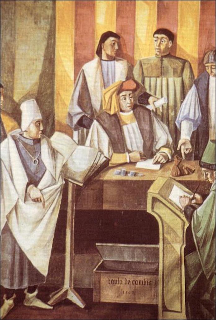 Tal dia com hui del 1407 els consellers de València van acordar establir la Taula de Canvis, instal·lada a la Llotja vella poc després