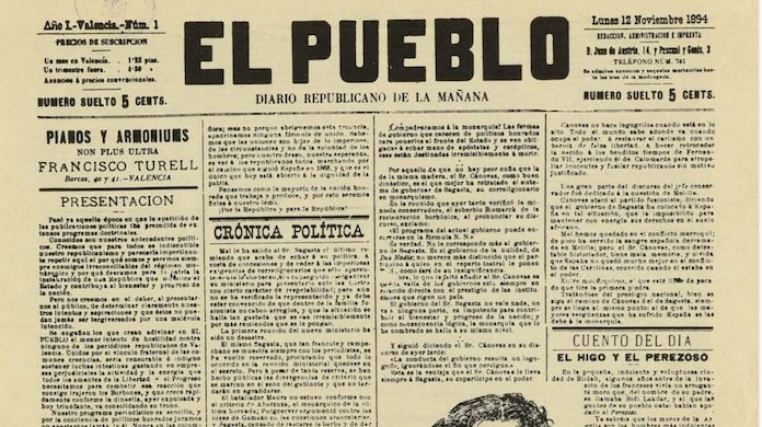 Primer número d'«El Pueblo», el periòdic fundat per Blasco Ibáñez