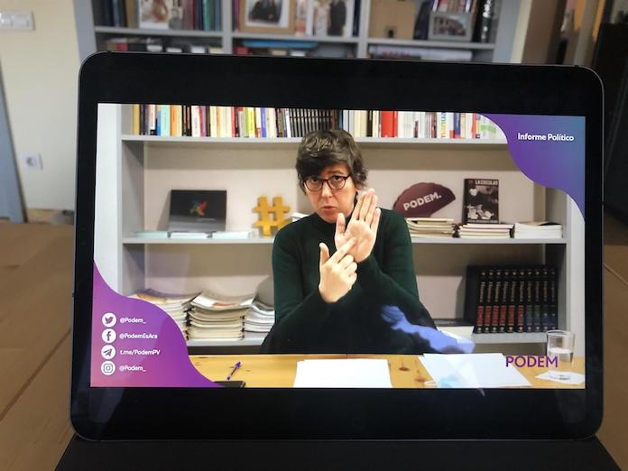 La coordinadora de Podem al País Valencià, Pilar Lima, durant la reunió del Consell Ciutadà Valencià aquest dissabte