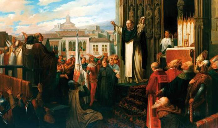 Tal dia com hui del 1416 Vicent Ferrer va publicar la sostracció d'obediència de la Corona d'Aragó a Benet XIII, el papa Luna