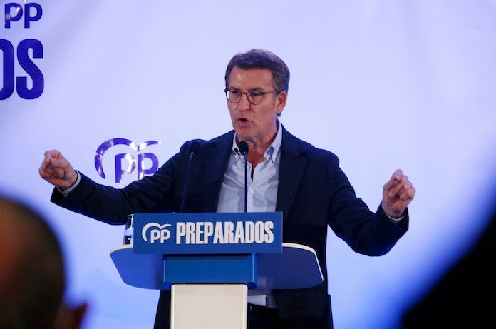 El president de la Xunta de Galícia, Alberto Núñez Feijóo, intervenint en un acte del PP a Barcelona | Gerard Artigas | ACN