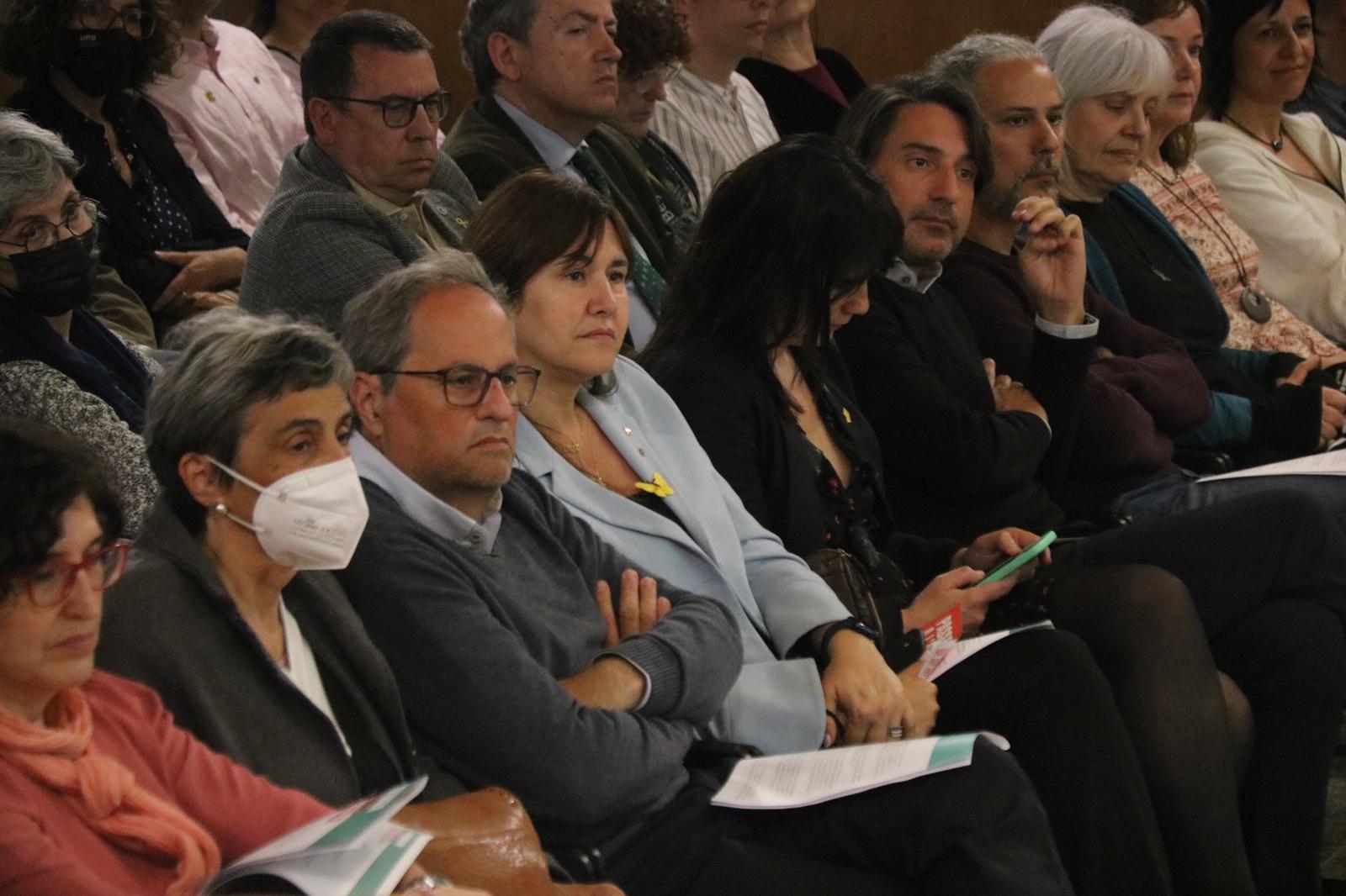 L'expresident català Quim Torra i la presidenta del Parlament Laura Borràs assisteixen a l'acte de Plataforma per la Llengua