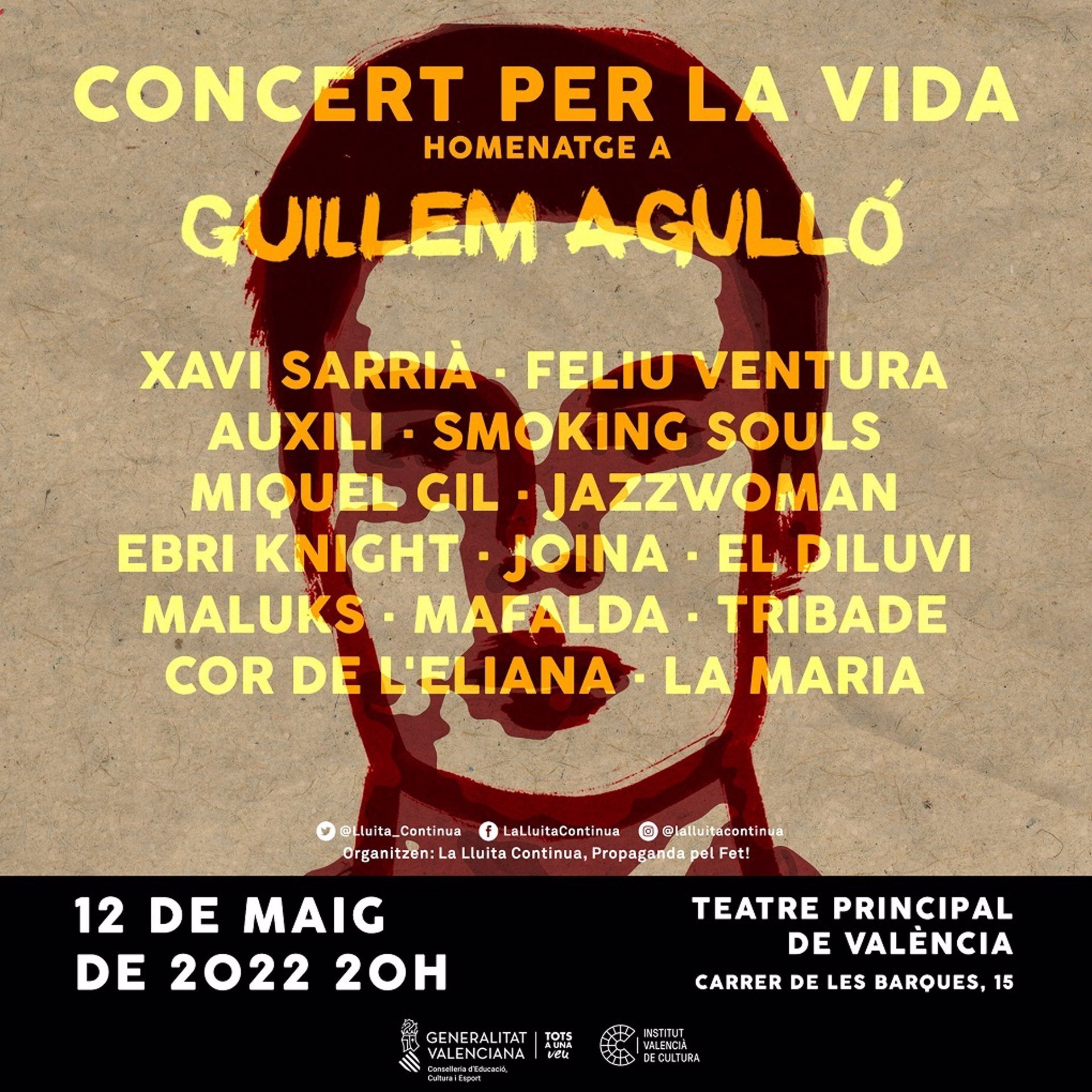 Xavi Sarrià, El Diluvi i Smoking Souls, entre altres, participaran en el I Concert per la Vida en homenatge a Guillem Agulló