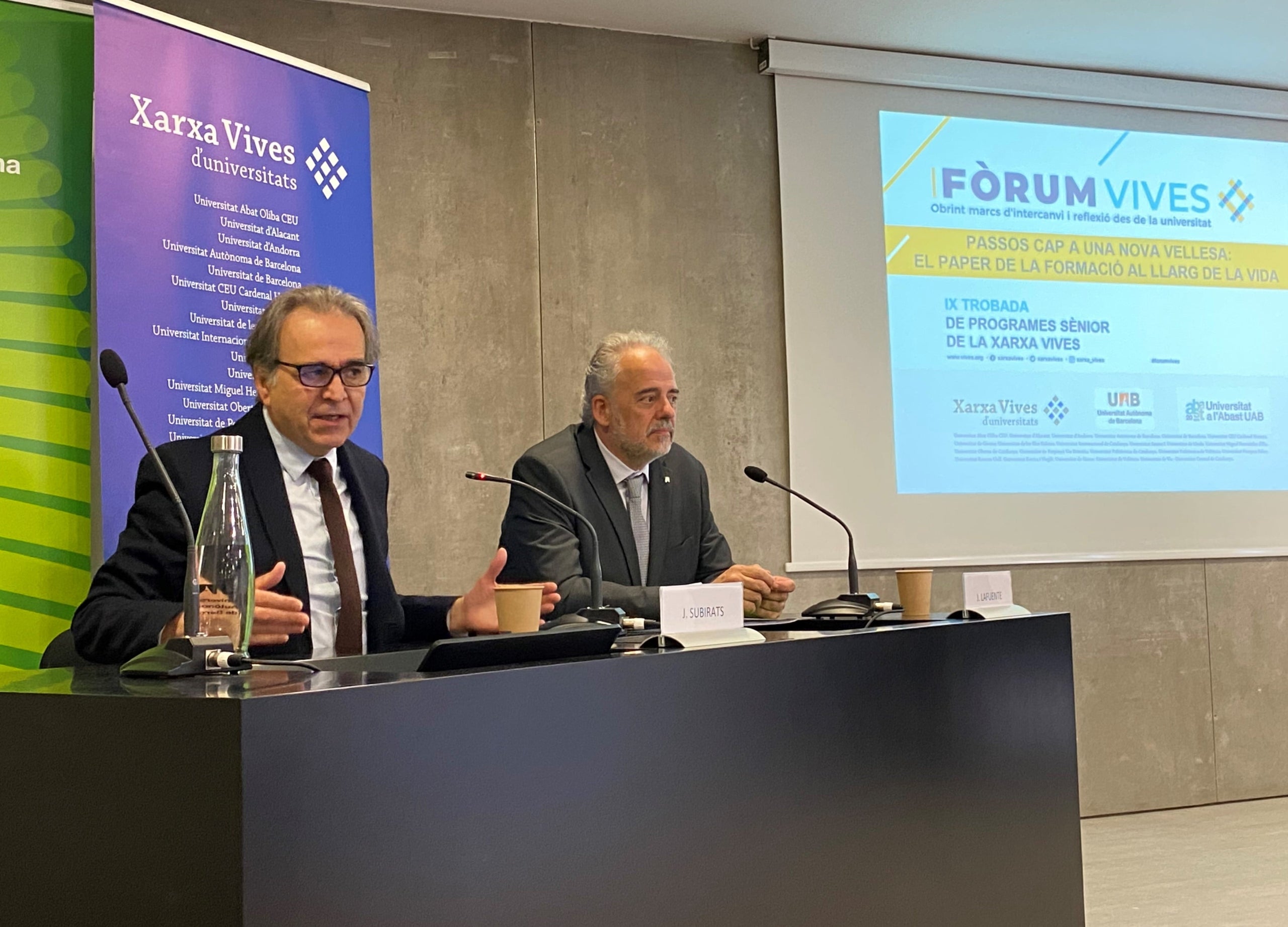 Joan Subirats i Francisco Javier Lafuente, ministre d'Universitats i rector de la UAB respectivament