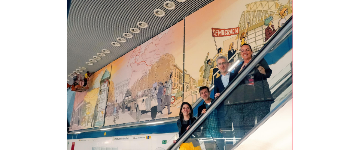 Un mural de Paco Roca recorda Amado Granell a l’estació de la línia 10 del metro de València