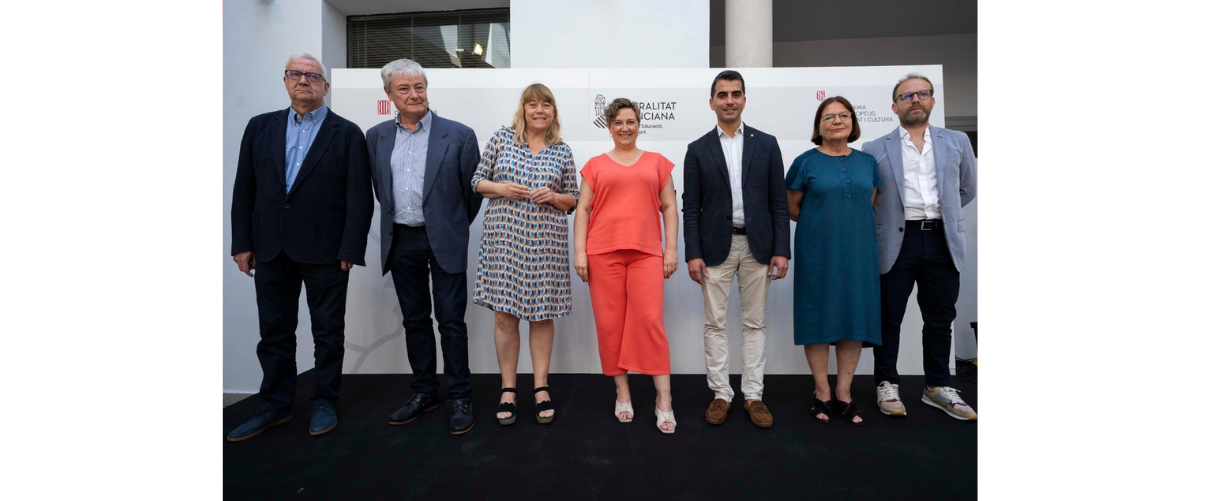 La consellera d'Educació i Cultura de la Generalitat Valenciana, Raquel Tamarit, la consellera del Departament de Cultura de Catalunya, Natàlia Garriga, i el conseller de Fons Europeus, Universitat i Cultura de les Illes Balears, Miquel Company