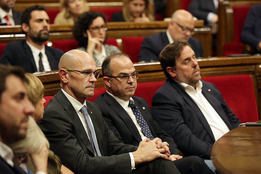 Raül Romeva, Jordi Turull i Oriol Junqueras al Parlament de Catalunya el 2017 |  Jordi Play | ACN