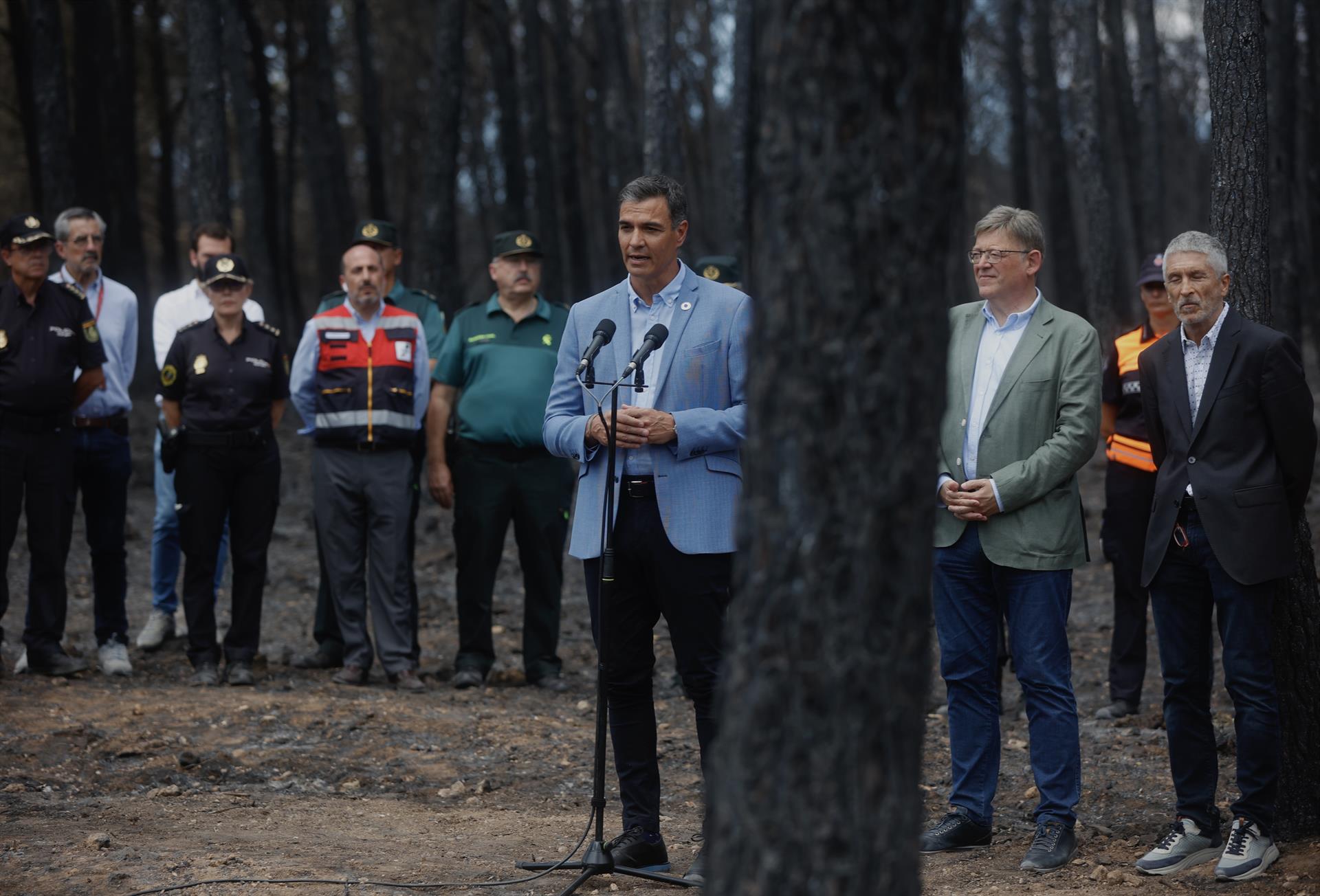 El president espanyol, Pedro Sánchez, visita l'Alt Palància després dels incendis