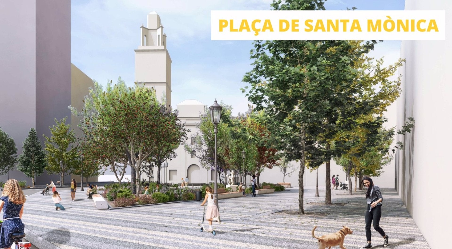 Recreació de l'adaptació per a vianants de la plaça Santa Mónica de València