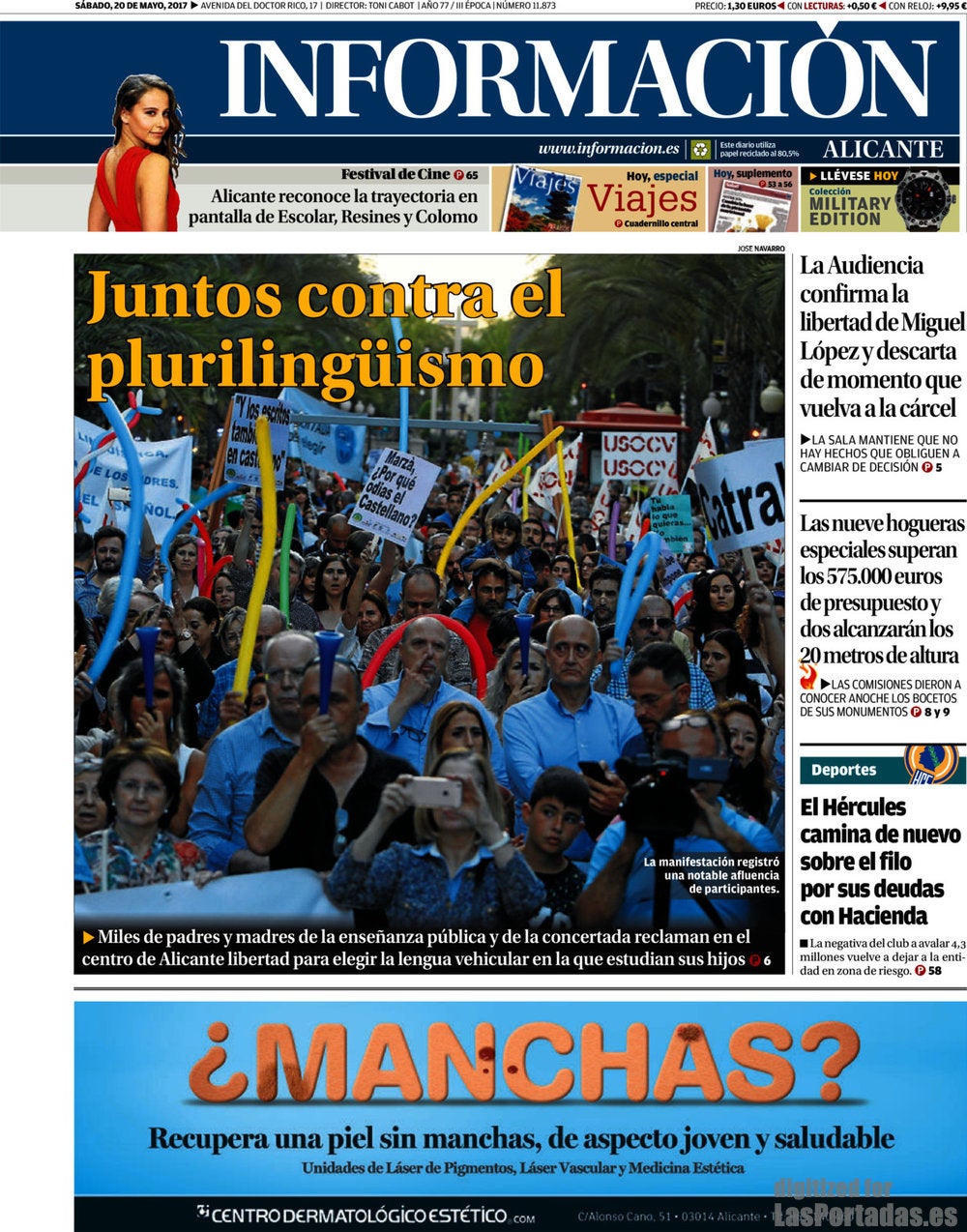 Portada del diari 'Información' d'Alacant contra el decret de plurilingüisme impulsat per l'exconseller Marzà