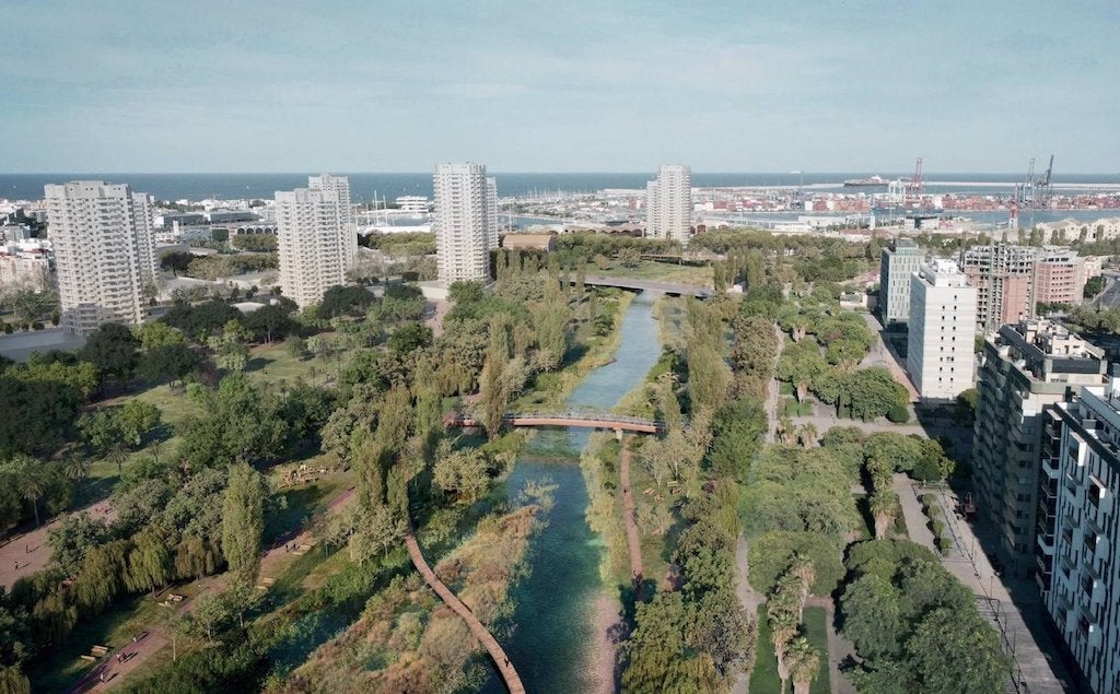 Imatge del projecte «(Con)fluir», guanyador del concurs per al disseny del Parc de Desembocadura de València