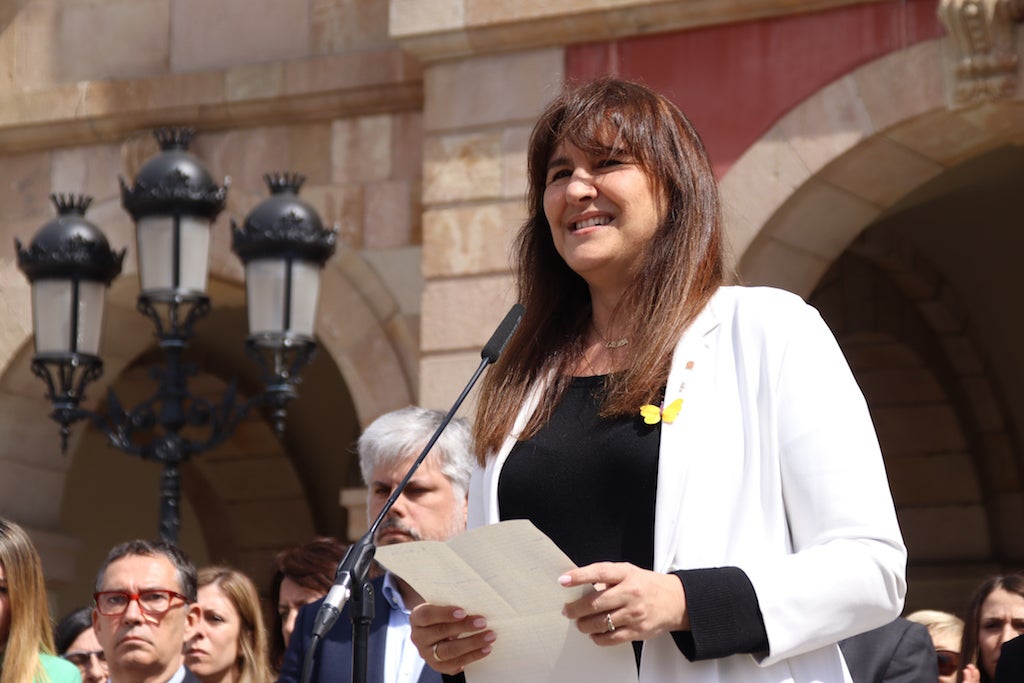 La presidenta del Parlament suspesa, Laura Borràs, durant la seva compareixença just després de ser condemnada per prevaricació i falsedat documental  | Natàlia Segura | ACN