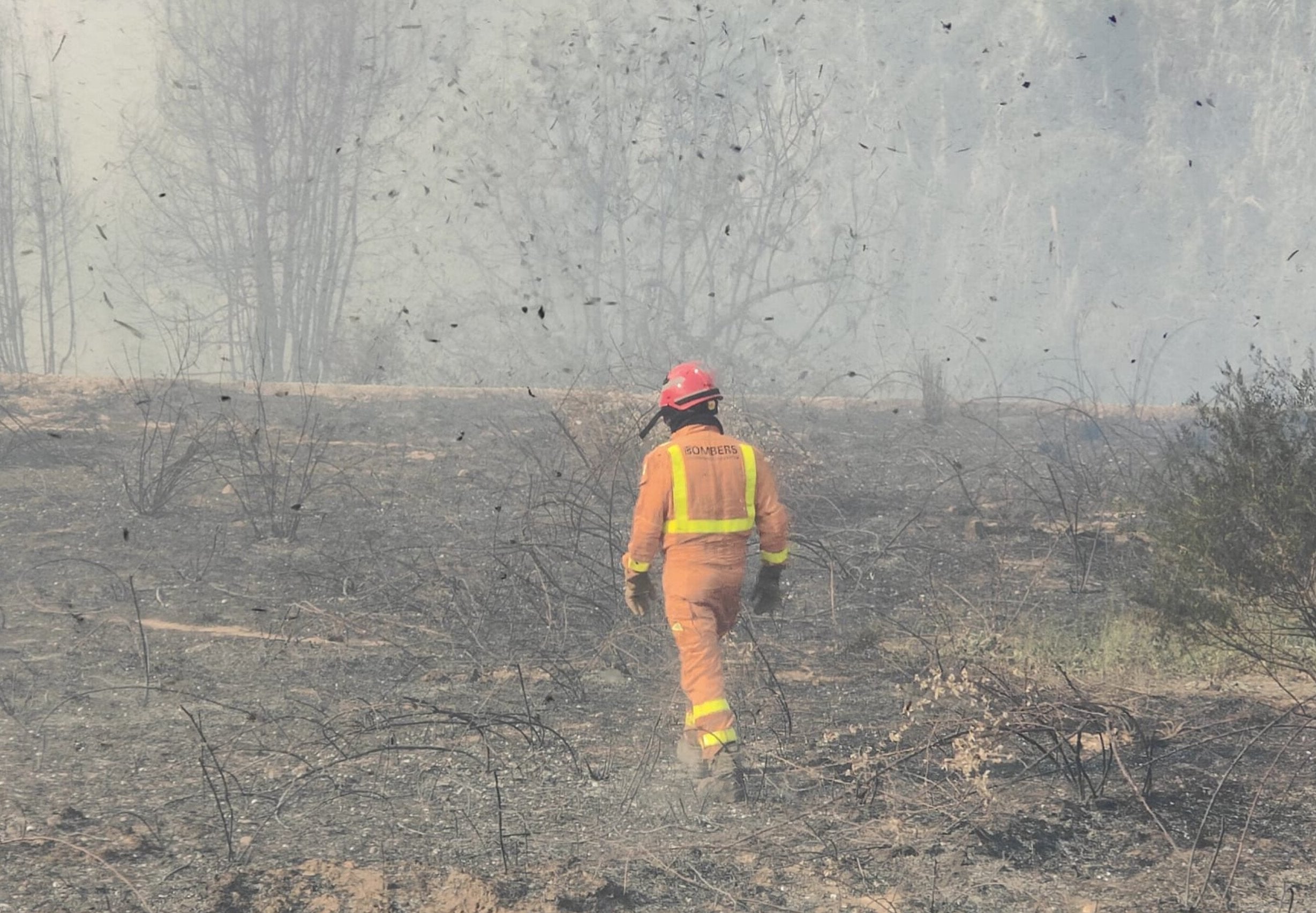 Un bomber a la zona afectada per l'incendi de Montitxelvo