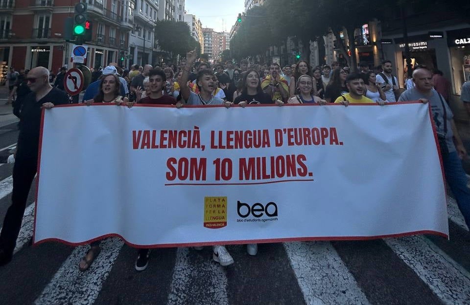 Manifestació en què participa Plataforma per la Llengua
