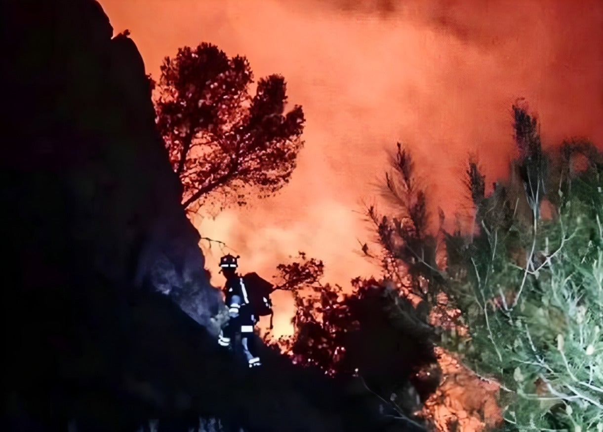 Un bomber treballant en l'extinció de l'incendi declarat al Ràfol d'Almúnia al novembre passat