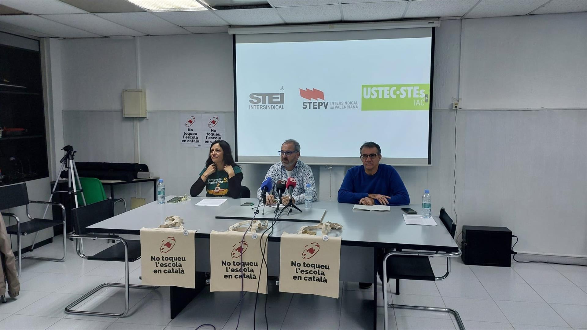 Iolanda Segura (USTEC), Miquel Gelabert (STEI) i Marc Candela (STEPV) - Europa Press
