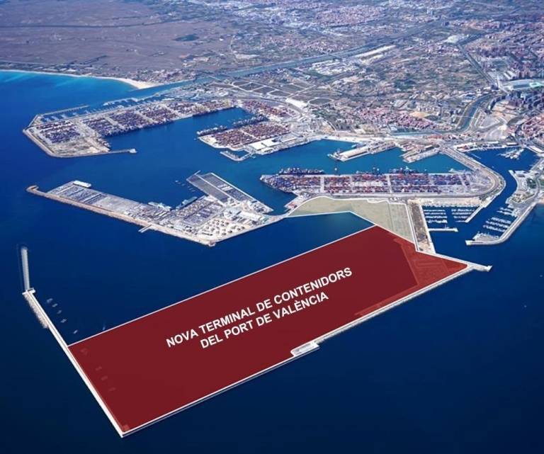 Imatge de com seria la nova terminal nord en relació a l'actual Port de València