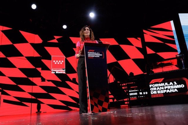 Ayuso durant la presentació del Gran Premi de Fórmula1 de Madrid