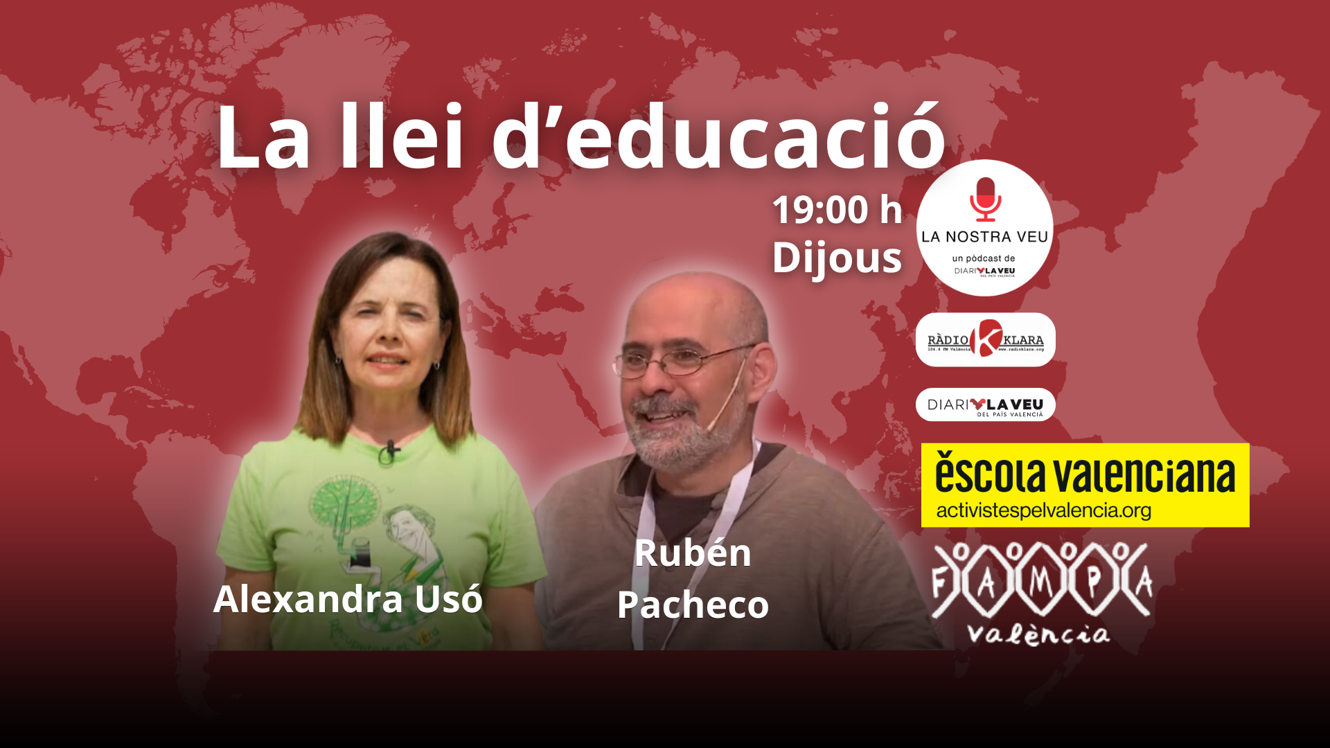 La llei d'educació a La Nostra Veu, pòdcast de Diari la Veu del País Valencià amb Alexandra Usó i Rubén Pacheco d'Escola Valenciana i Fampa València