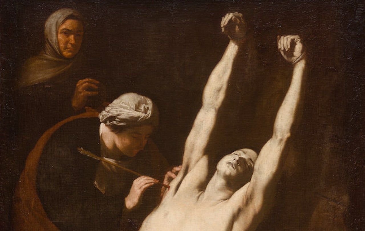 Josep de Ribera, «Sant Sebastià atès per santa Irene i la seua criada» (detall). Museu de Belles Arts de València
