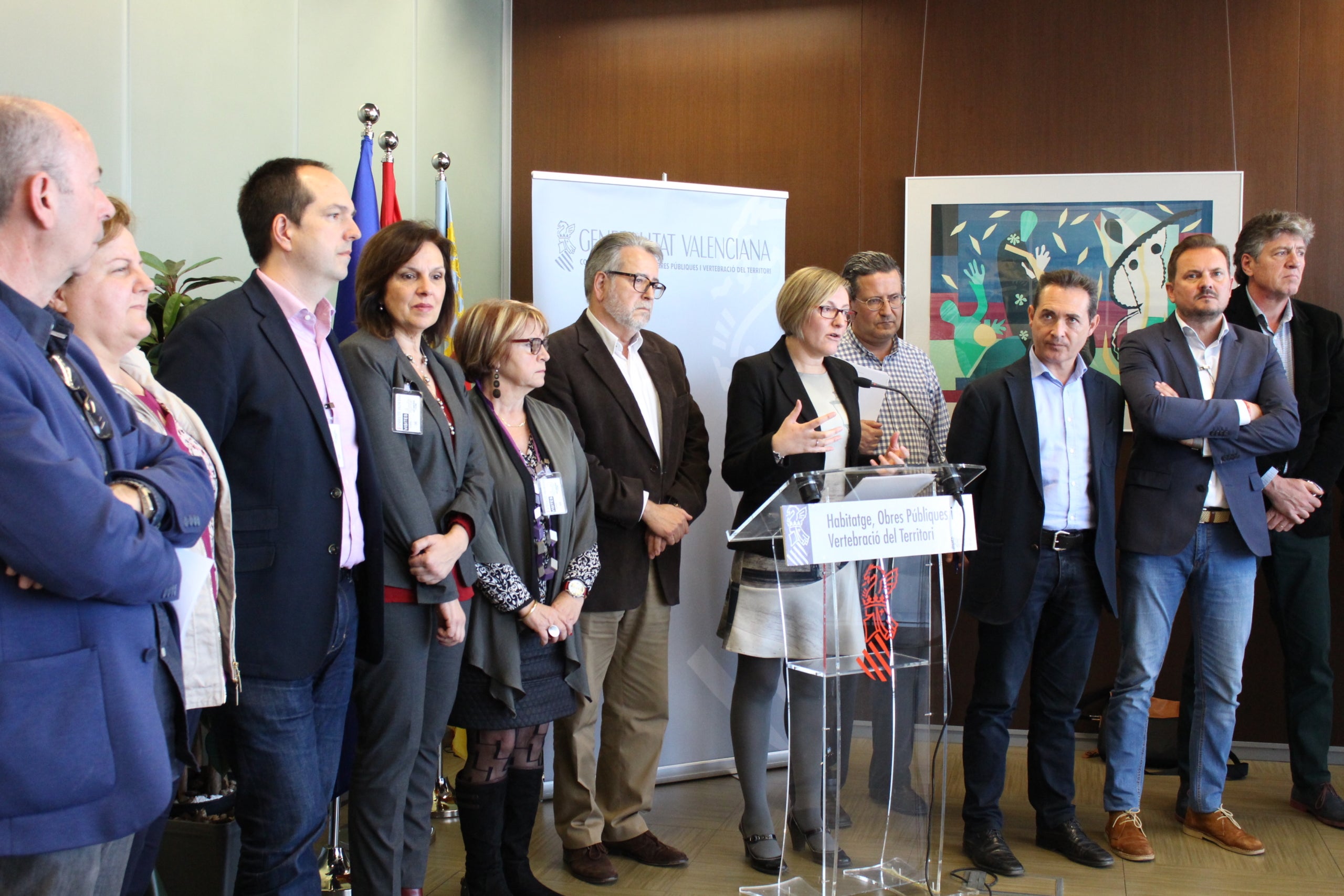 Declaració conjunta de la conselleria d'Habitatge i els alcaldes de l'Horta Sud, el 2017, denunciant el reglament del Domini Públic Hidràulic. Foto: GVA