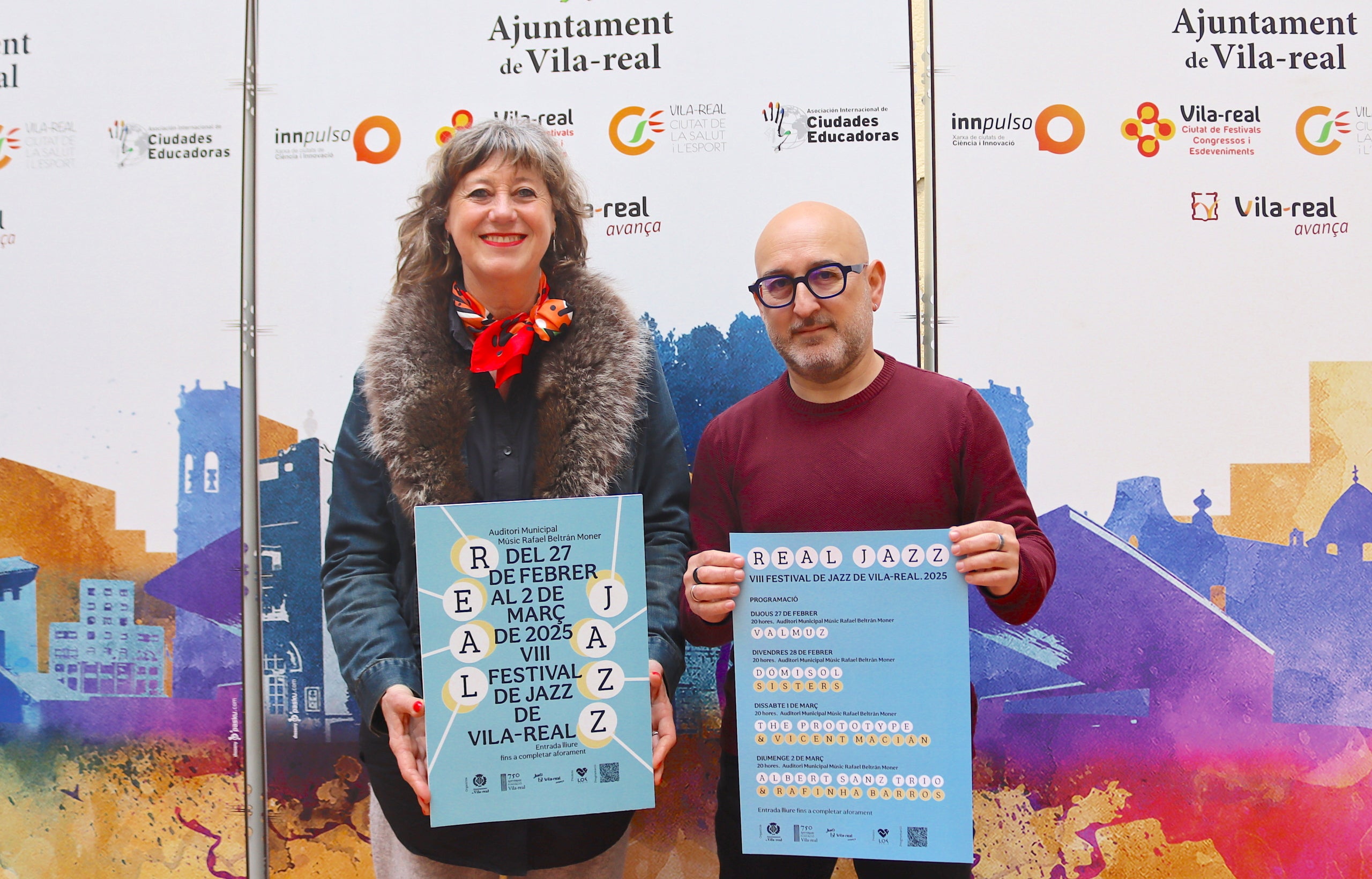 La regidora de Cultura de Vila-real, Dora Saura, i el director artístic del festival Real Jazz, Vicent Colonques 
