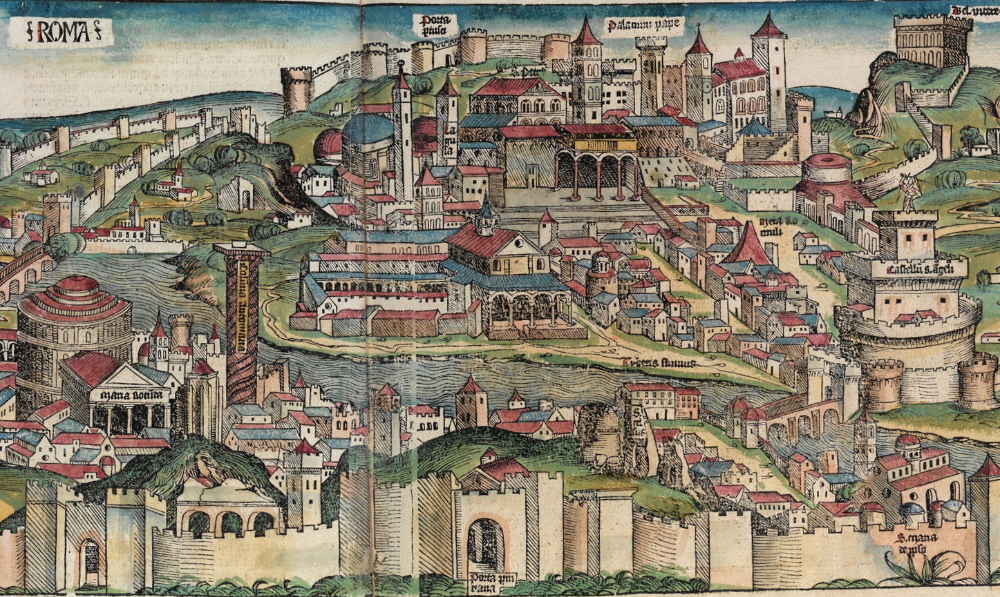 Roma i el Vaticà al segle XV, segons la 'Crònica de Nuremberg', 1493. Il·lustració de Michael Wolgemut i Wilhelm Pleydenwurff