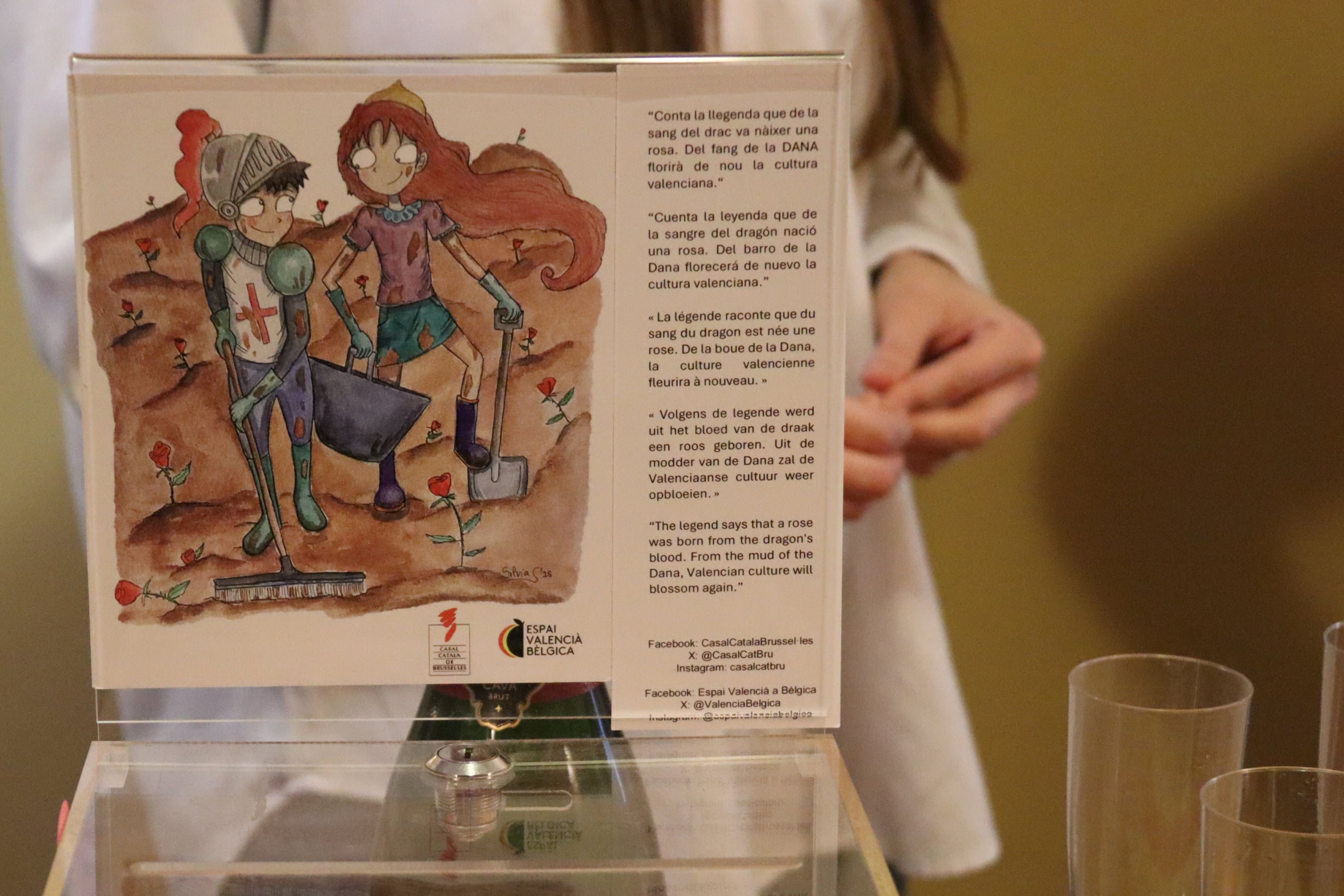 Il·lustració feta per Sílvia Sartorio amb motiu de la diada de Sant Jordi per recaptar fons pels llibreters afectats per la dana | Elisabet Cassà | ACN