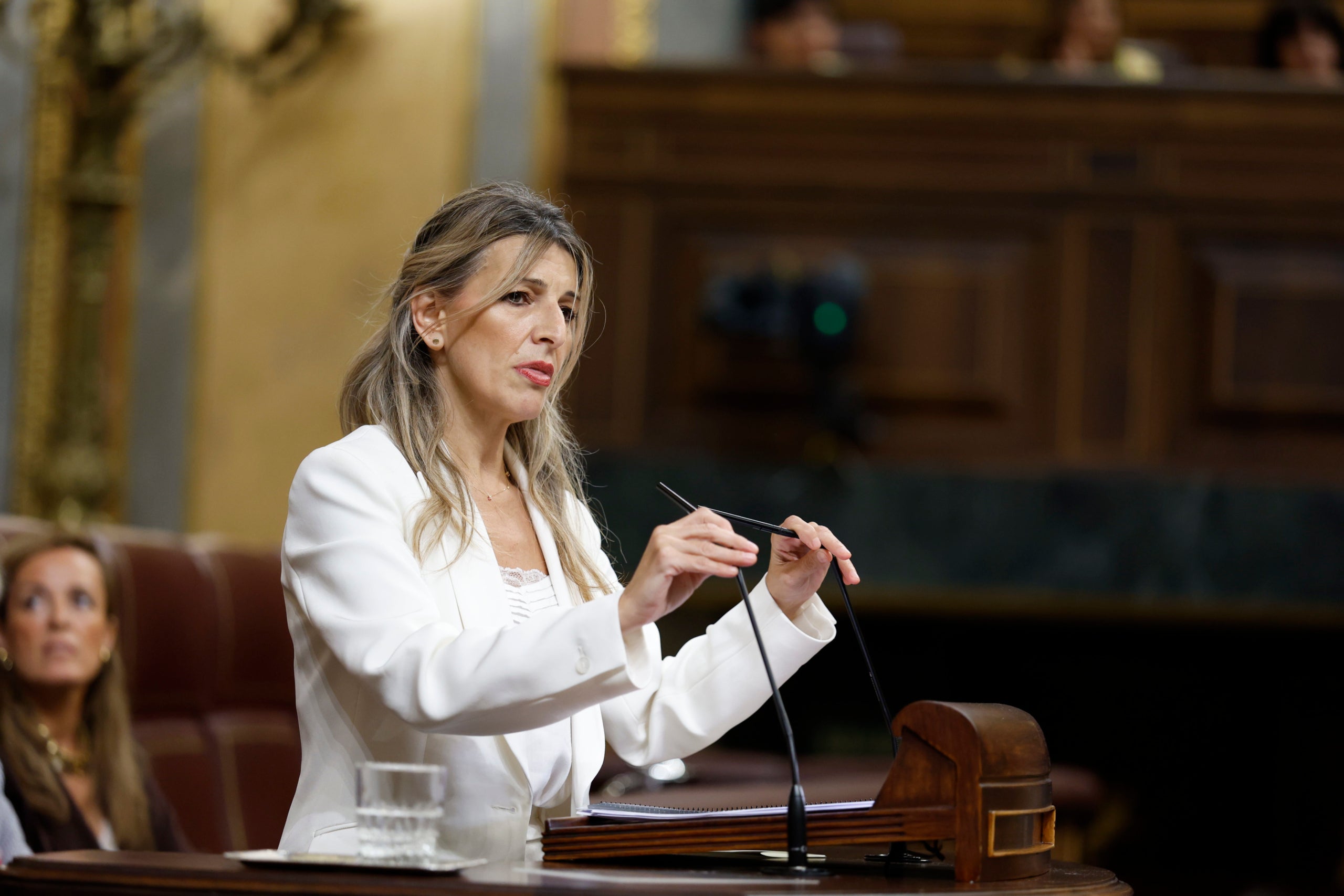 La vicepresidenta i diputada de Sumar, Yolanda Díaz, intervé en la compareixença de Sánchez pel 'cas Cerdán' | ACN