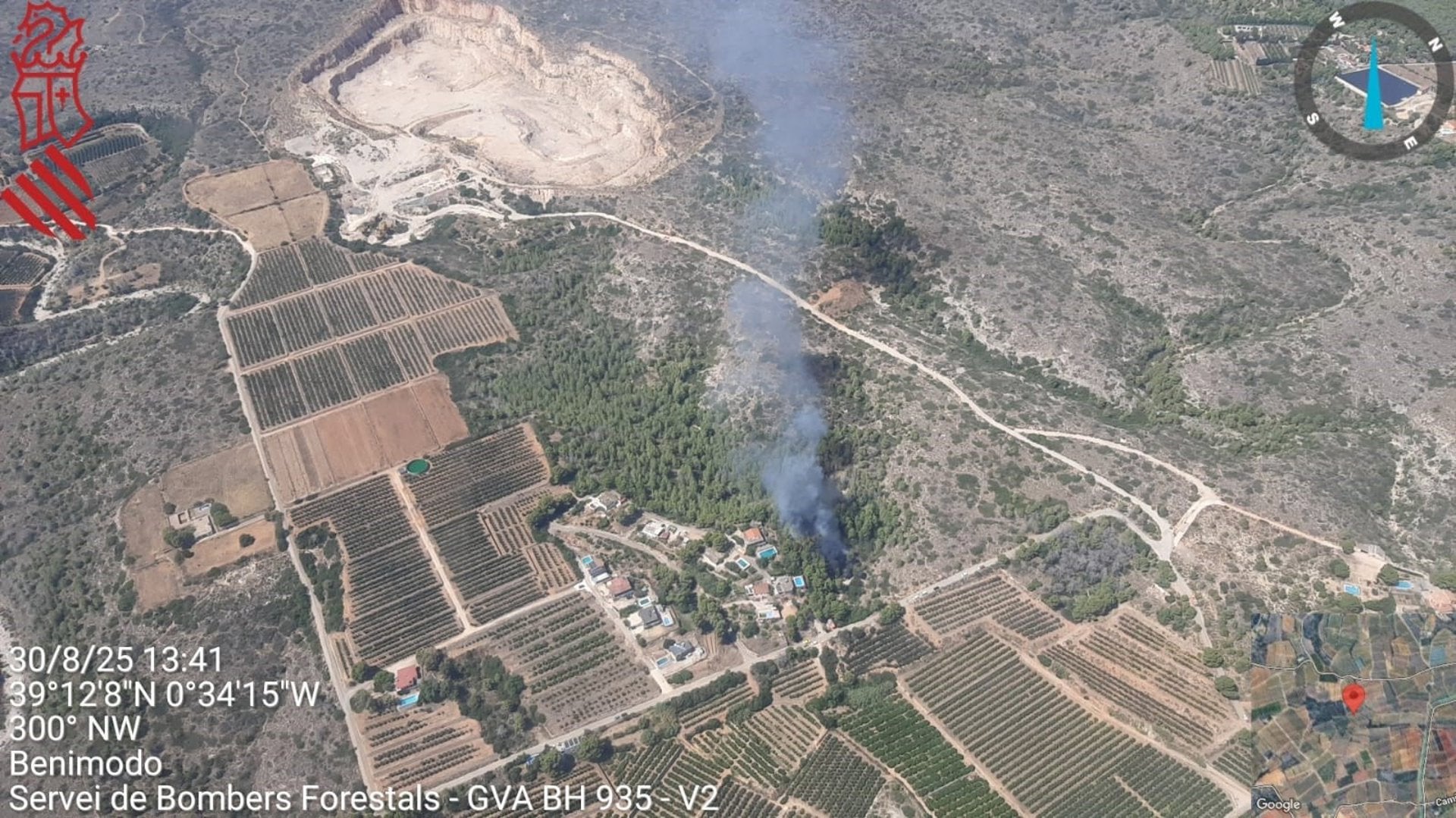 Vista aèria de l'incendi a Benimodo