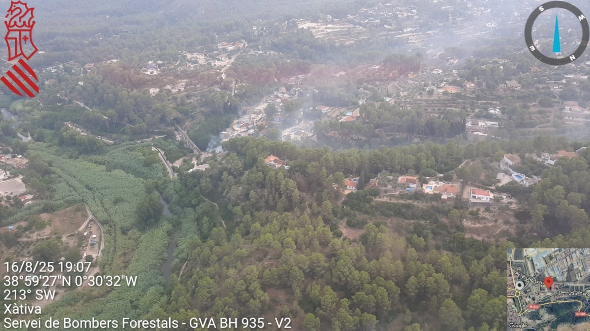 Imatge de l'incendi a Xàtiva distribuïda per la Generaslitat