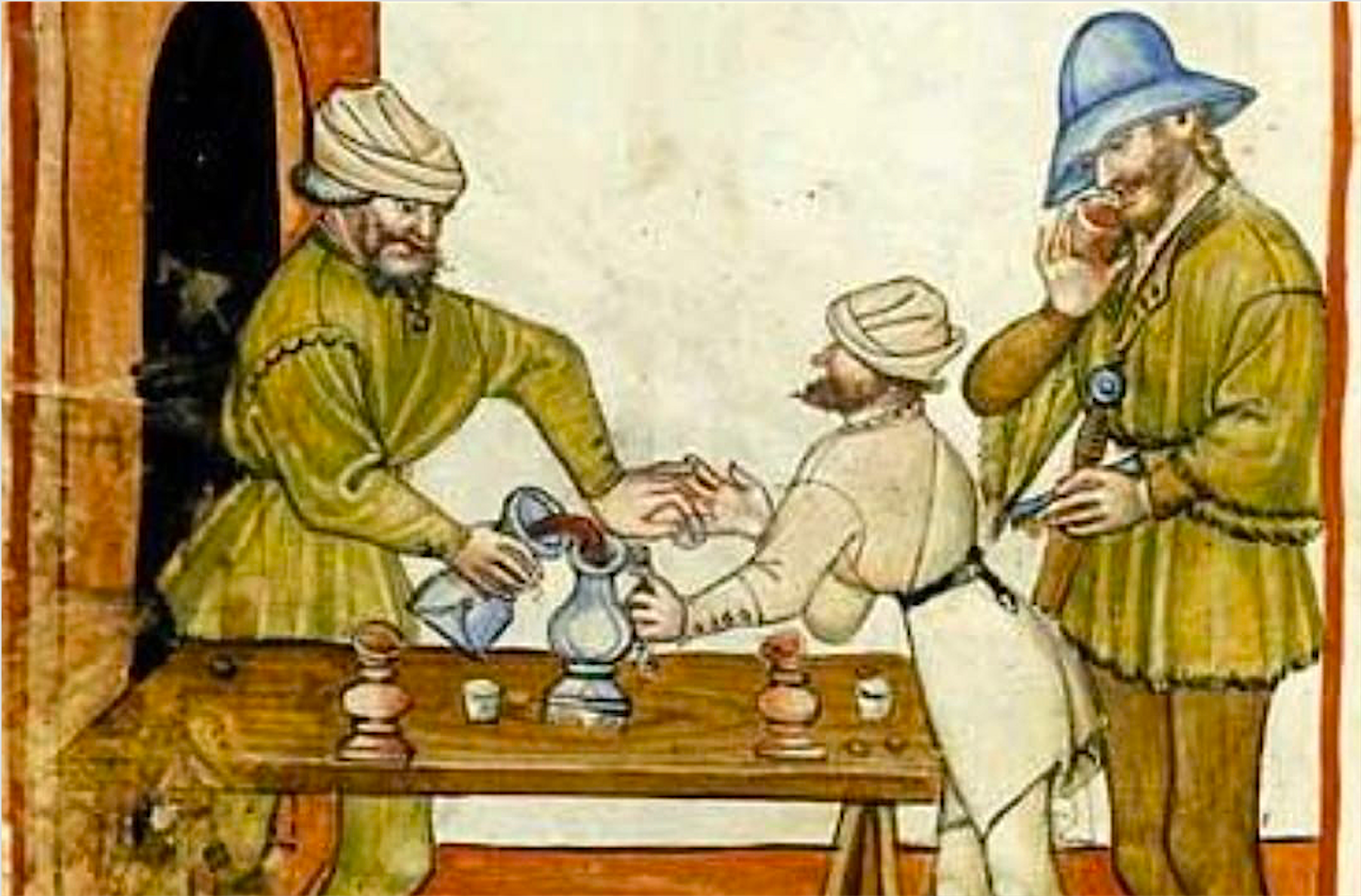 Escena del 'Tacunium Sanitatis', Biblioteque Nationale de France, principis del segle XV (ms. Lat.9.333, f.88)