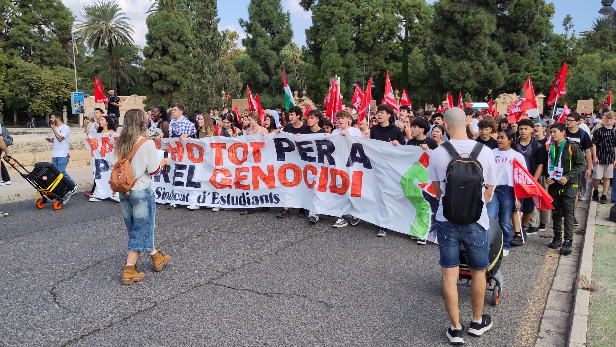 Capçalera de la manifestació estudiantil en solidaritat amb Palestina