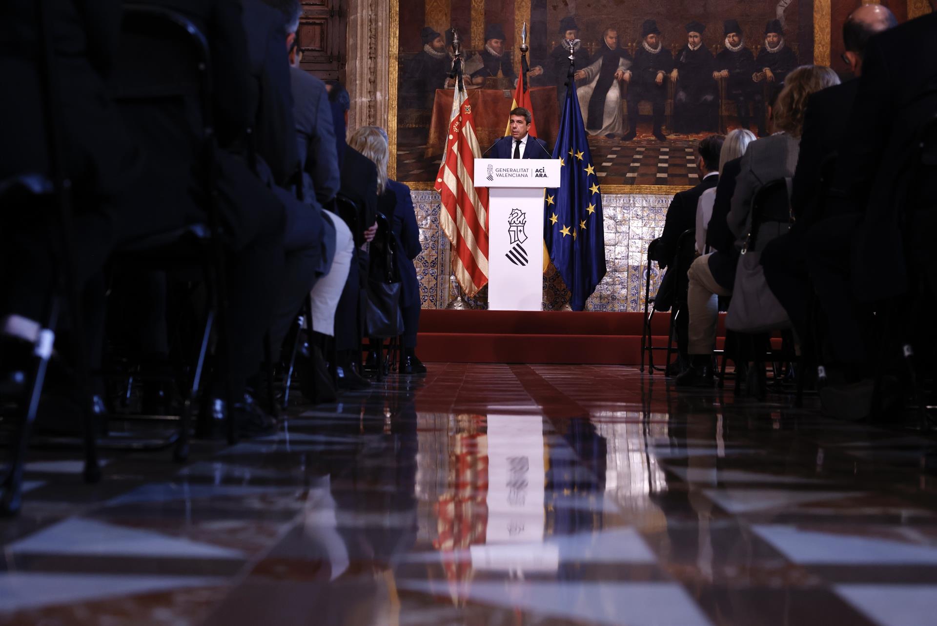 El president de la Generalitat, Carlos Mazón, en la declaració institucional en el primer aniversari de la dana | Rober Solsona | EP