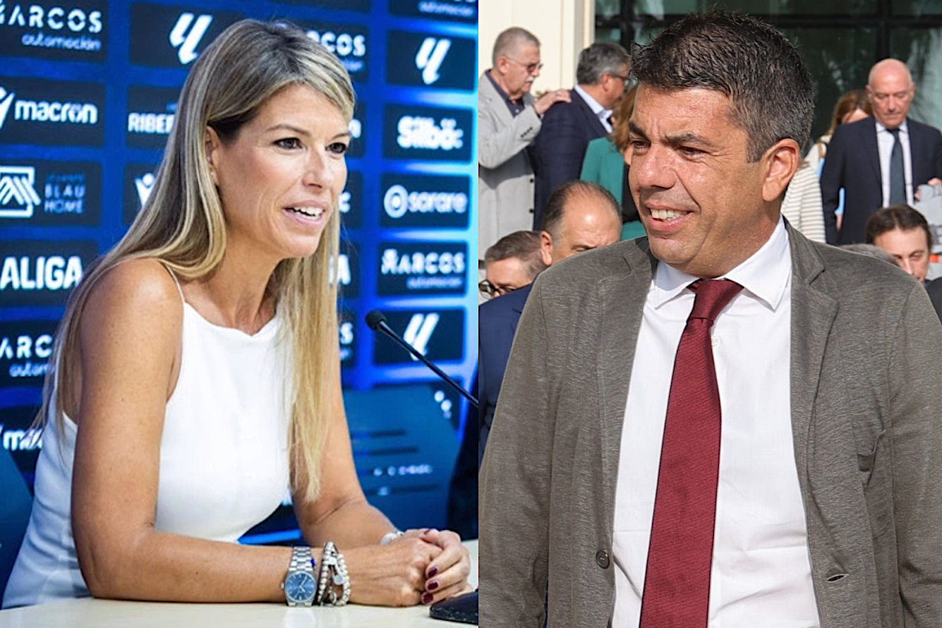 La periodista Maribel Vilaplana i el president de la Generalitat, Carlos Mazón