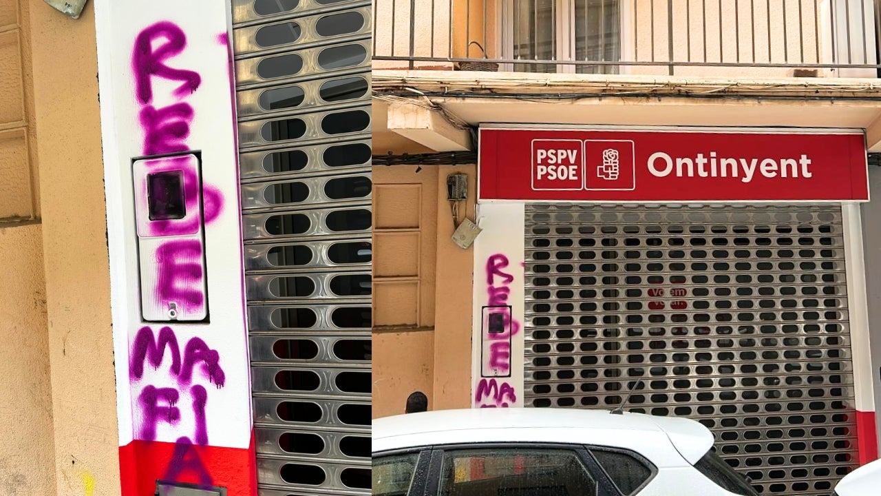 Imatges de la façana de la seu del PSPV a Ontinyent. PSPV.