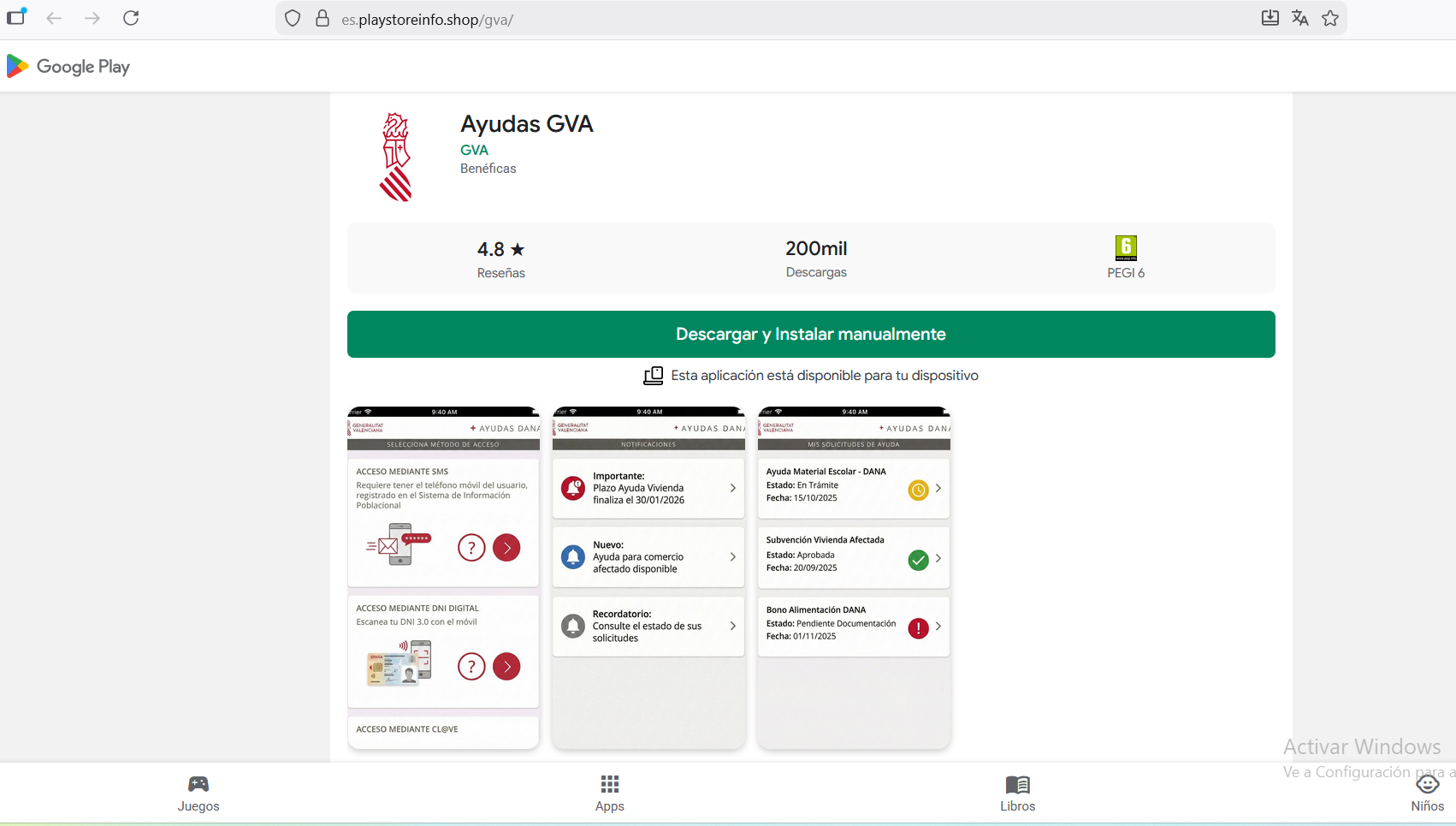 Interfícia de la falsa aplicació suplantant la Generalitat