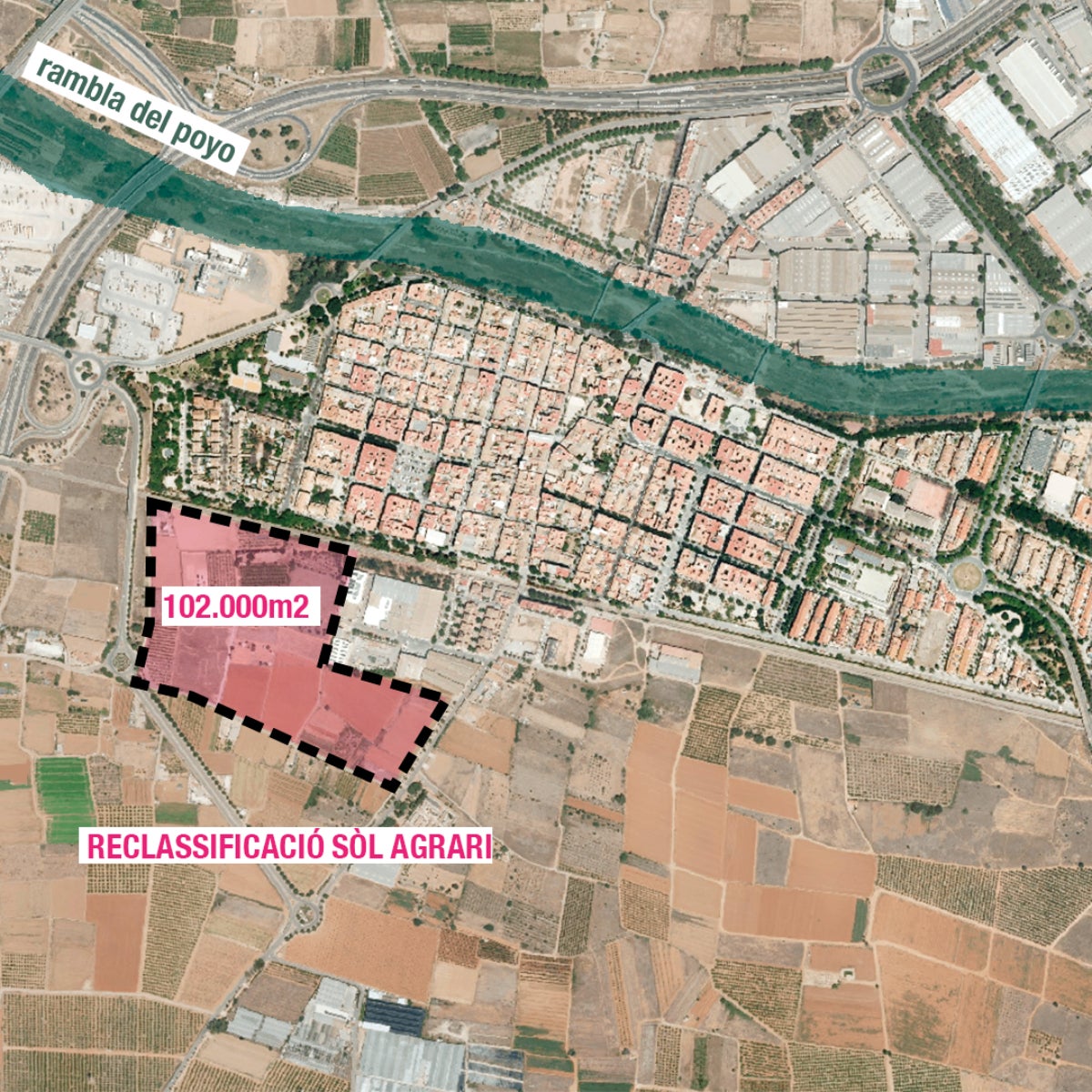 Situació del nou polígon de Picanya, a tocar del barranc del Poio i en zona inundable | Per l'Horta