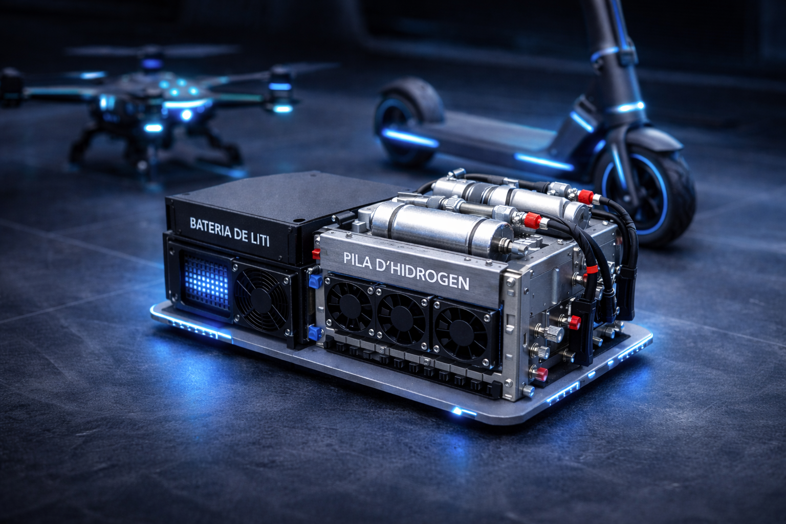 Bateria de liti i d'hidrogen com a reconstrucció fictícia.