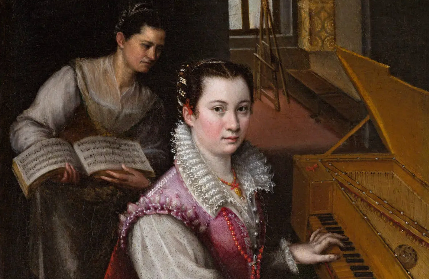 Lavinia Fontana, 'Autoretrat tocant el clavicordi' (detall), 1577