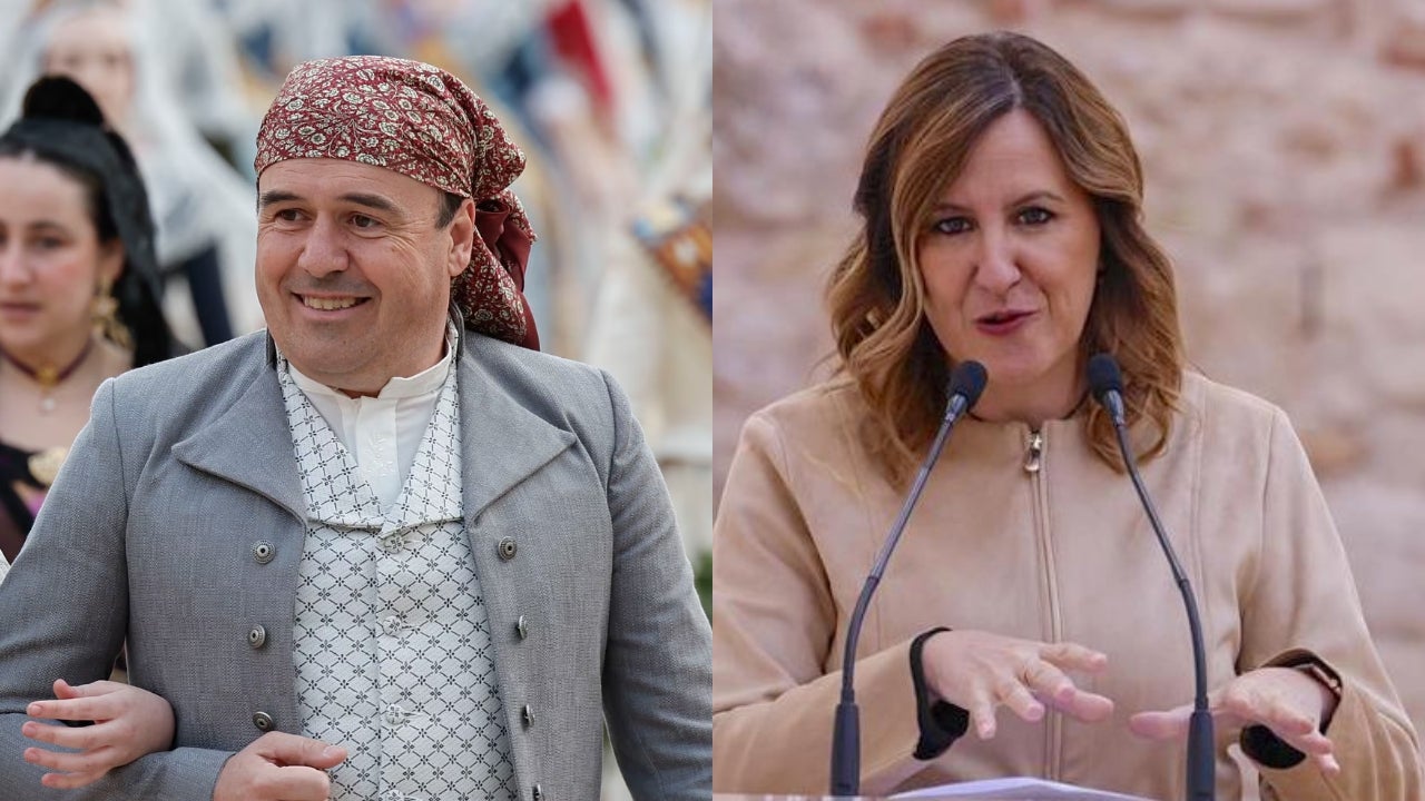 Pérez Llorca en l'ofrena de Flors a la Mare de Déu dels dessamparats i María José Català en una roda de premsa de l'Ajuntament | EFE (Manuel Burque) i Europa Press