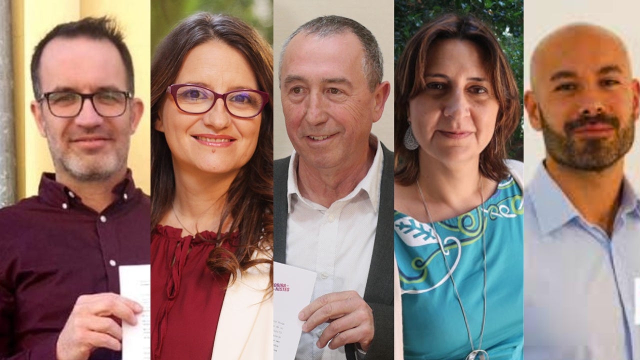 Domènec Garcia (ERPV), Mònica Oltra (Iniciativa-Compromís), Joan Baldoví (Més Compromís-Compromís), Rosa Pérez Garijo (EUPV) i Xavi López (Sumar PV) | EP i partits polítics