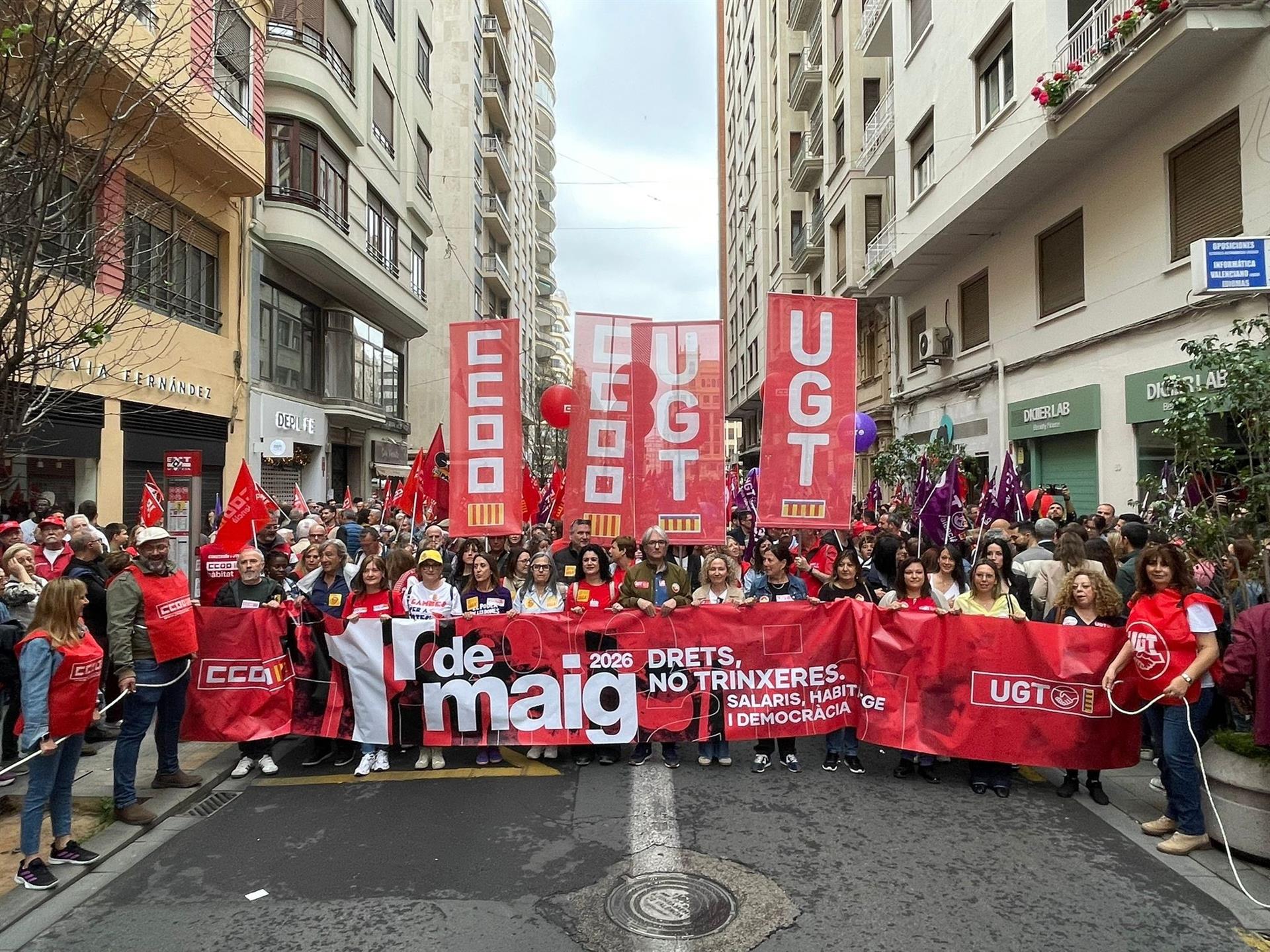 Manifestació del Primer de Maig a València convocada per UGT PV i CCOO PV | EP
