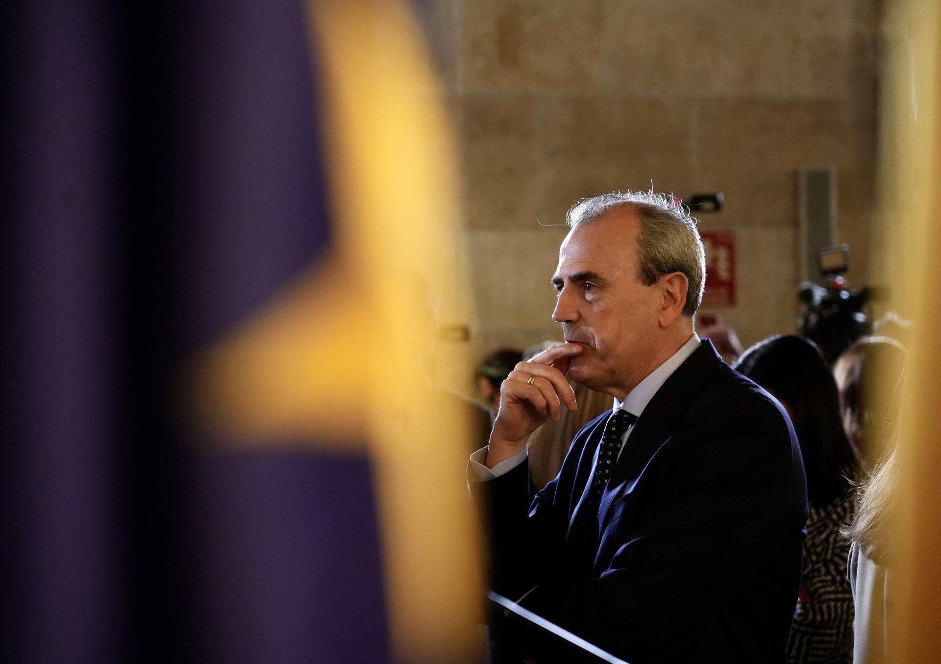 El president del Comité Econòmic i Social valencià (CES), Fernando Moner, durant la seua presa de possessió, ql Palau de la Generalitat, el 27 de març del 2025  | Eduardo Manzana | EP