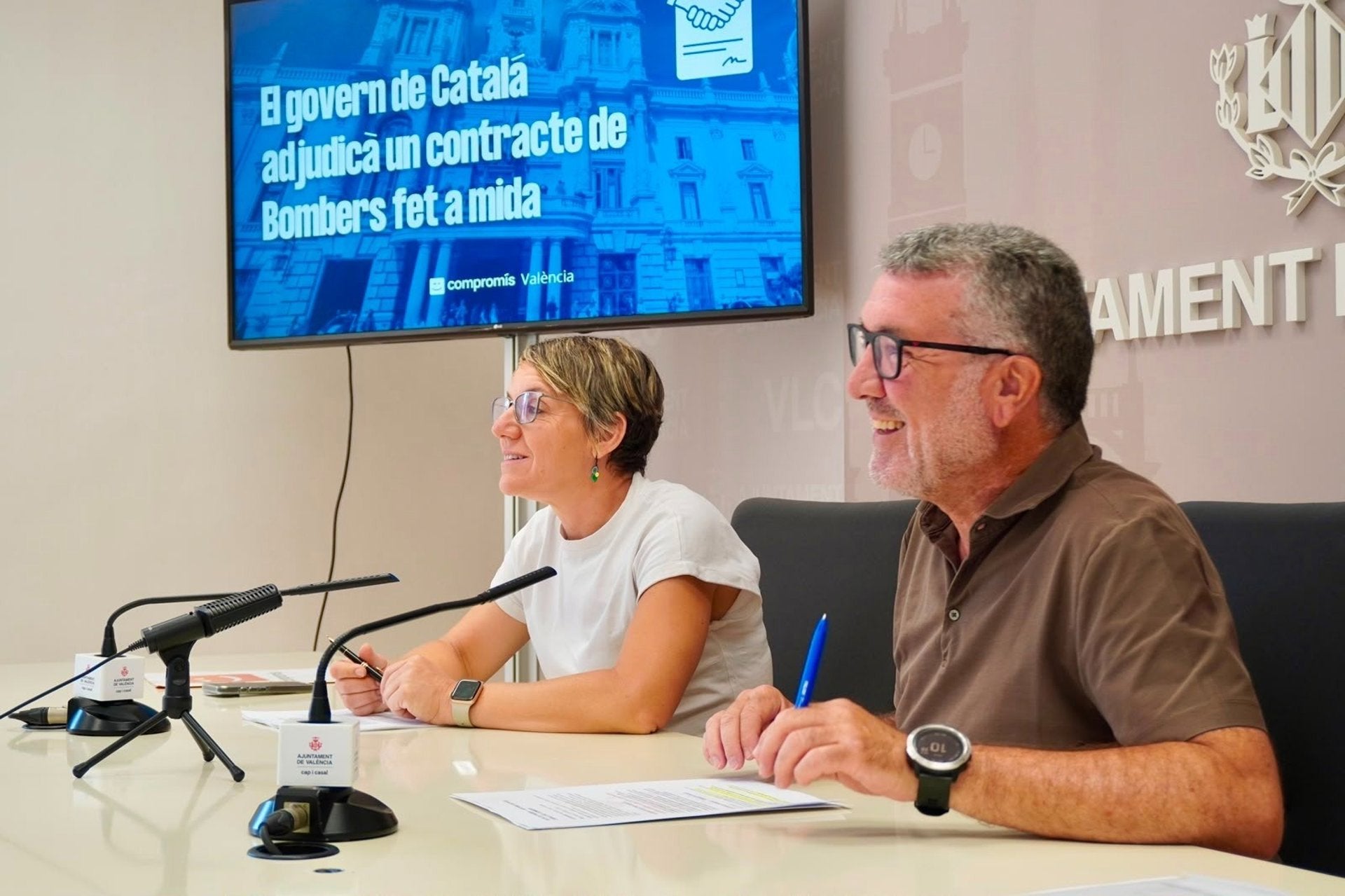  La portaveu de Compromís a l'Ajuntament de València, Papi Robles, i l'edil de la formació, Ferran Puchades | EP