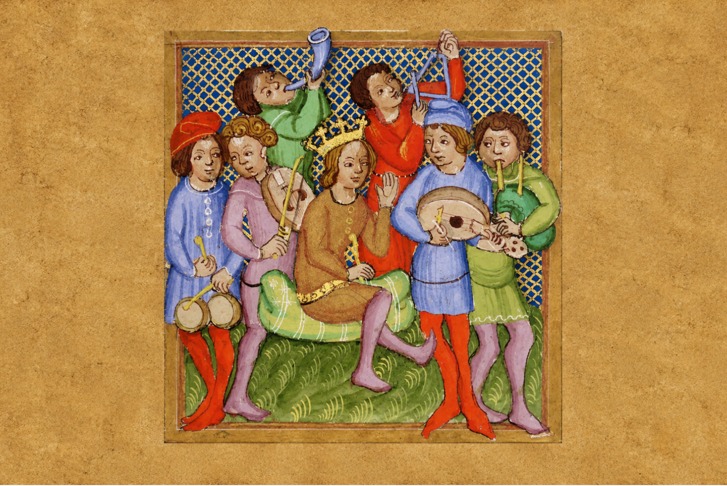 'El Rei David i els músics', Bíblia d'Olomuc, segle XIV